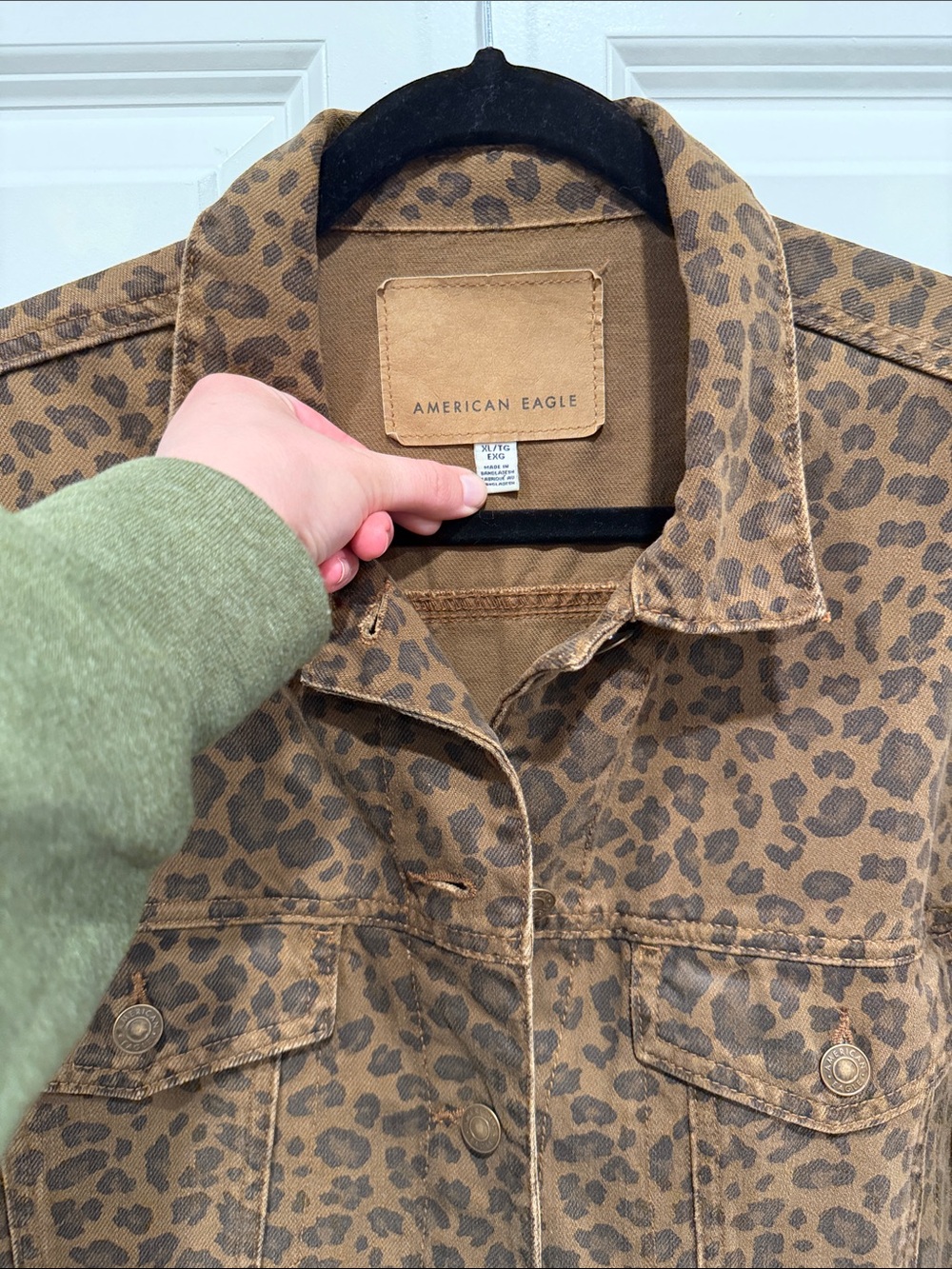 American Eagle Outfitters Brown Leopard Print Jean Jacket